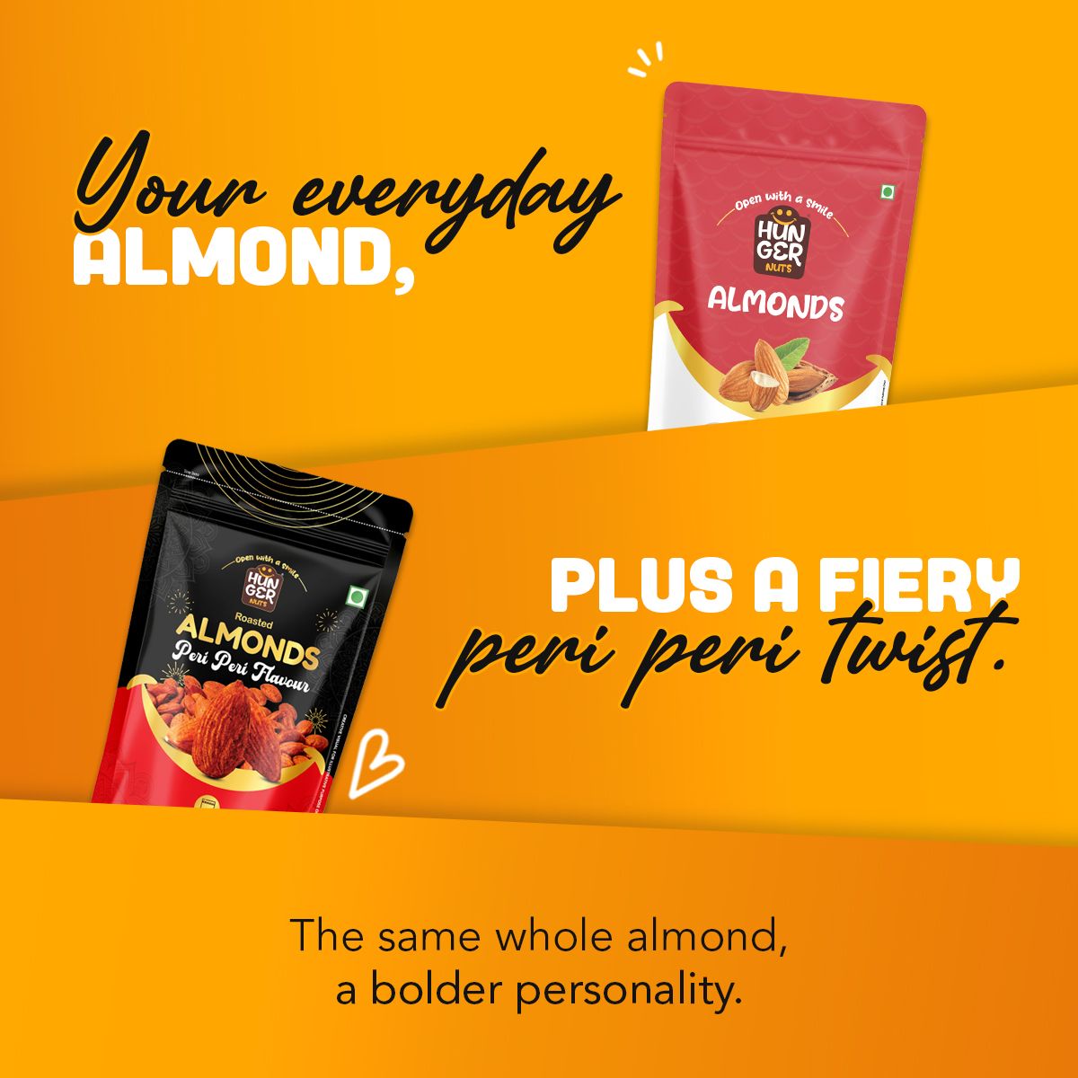 Hunger Nuts Almond Twist Duo: classic and flavoured nut packs side by side