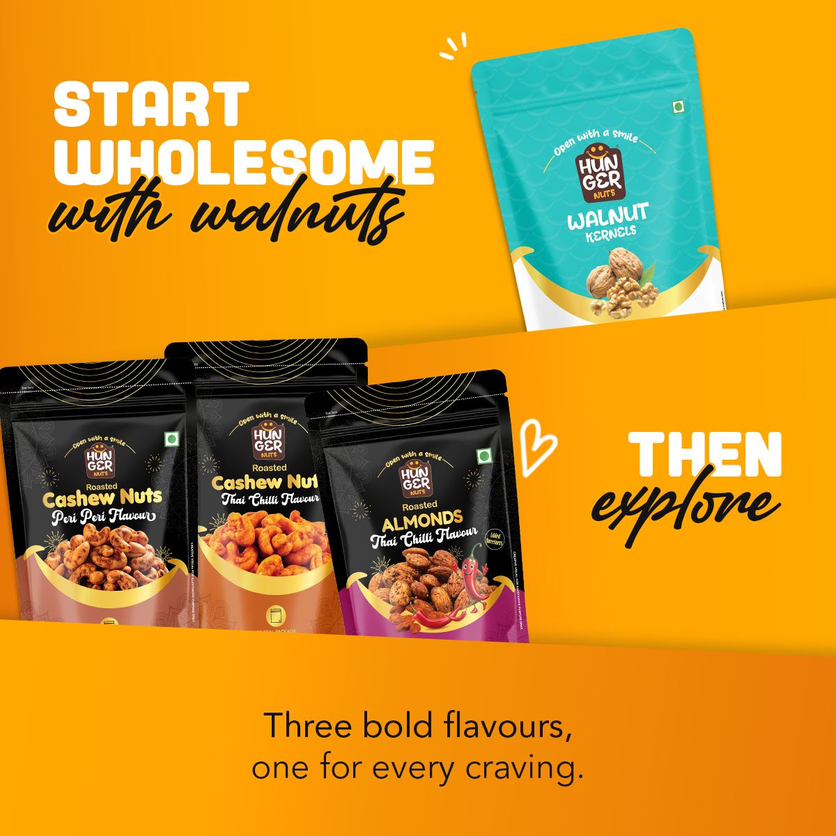 Hunger Nuts Flavour Explorer Box: classic and flavoured nut packs side by side